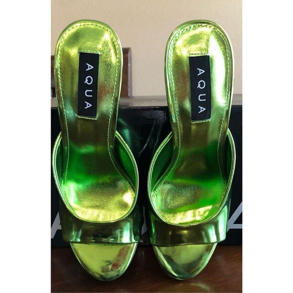 AQUA - 🎉HP🎉 NWT L Sz 7.5 Maeve Reilly Lucio High Heel Slides/Metallic Emerald - Picture 9 of 14